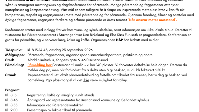 Pårørendekonferanse  2026