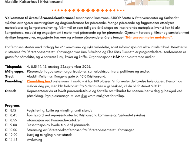 Pårørendekonferanse  2026